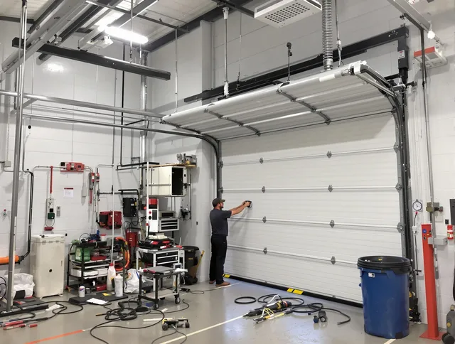 Winthrop Garage Door Repair certified technician performing commercial door repair at a Winthrop business facility