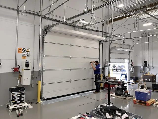 Commercial garage door repair being performed by Winthrop Garage Door Repair expert in Winthrop